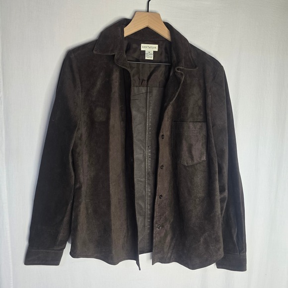 Ann Taylor Jackets & Blazers - Ann Taylor Suede Leather Shirt Jacket Womens M Brown 100% Leather Minimalist